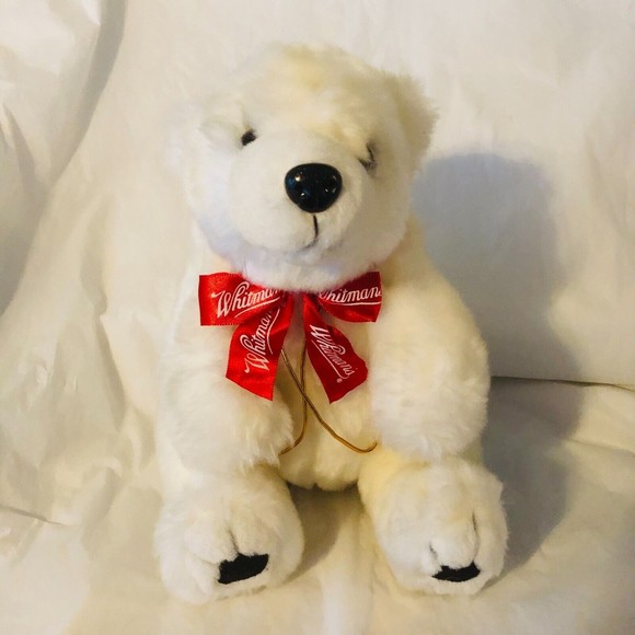 Whitman White Polar Bear With Red Bow Plushy Stuffed Toy 10" H - Picture 1 of 6